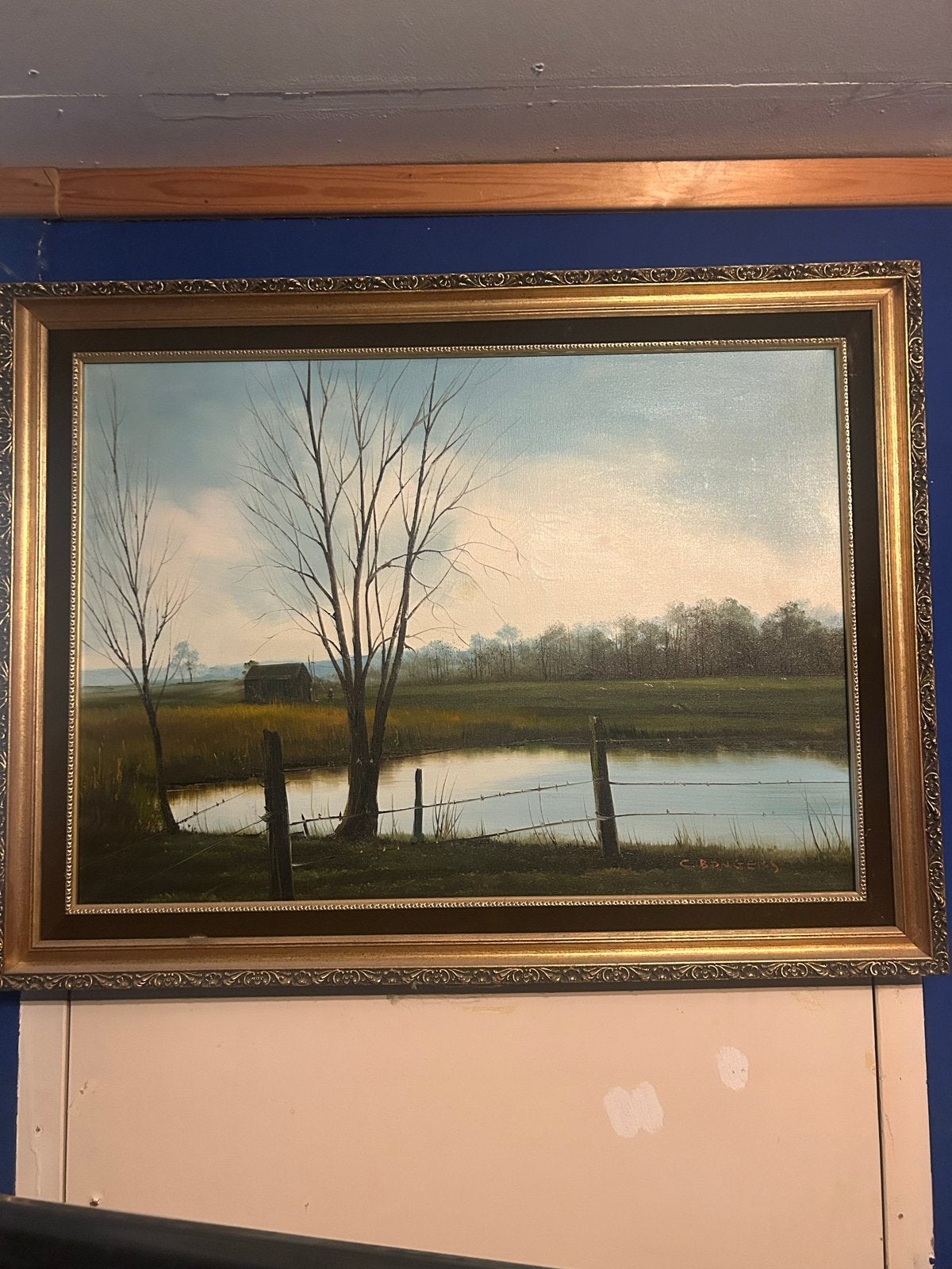 Schilderij C. Bongers - Landschap met water en bomen, Antiek en Kunst, Doek, Ophalen of Verzenden, Landschap, Olieverf