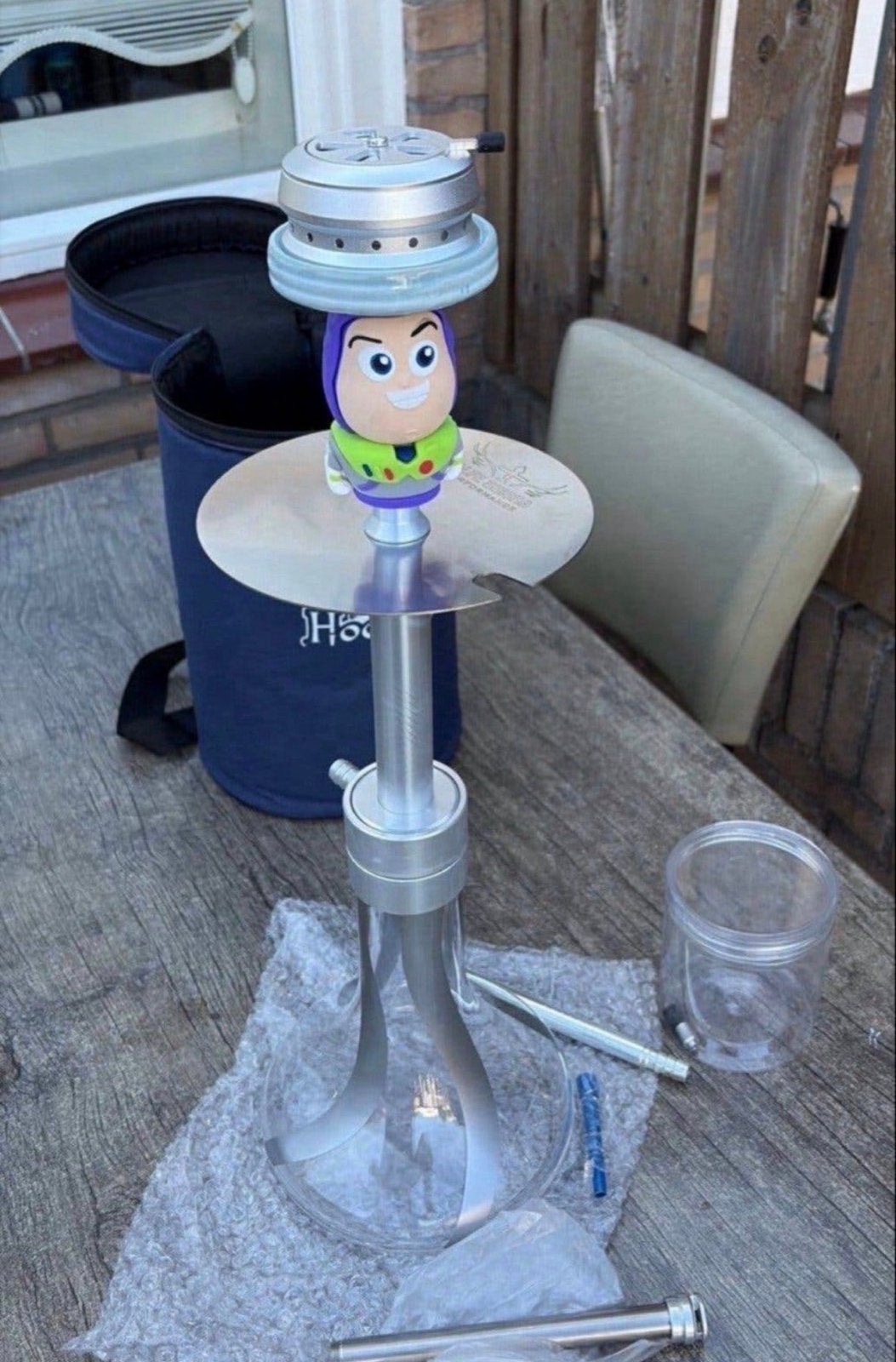 Sisha waterpijp Buzz Lightyear silvergrijs nieuwstaat comple, Ophalen of Verzenden, Zo goed als nieuw, (Water)pijp