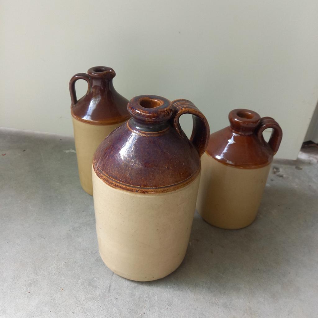 Set van 3 Vintage Aardewerk Kruiken - Bruin/Beige, Ophalen of Verzenden