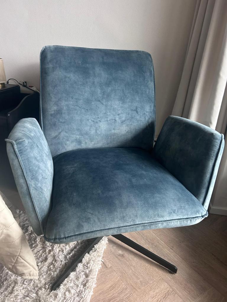 Draaifauteuil petrol blauw - Zo goed als nieuw, Huis en Inrichting, Fauteuils, Ophalen, 75 tot 100 cm, Zo goed als nieuw, Stof