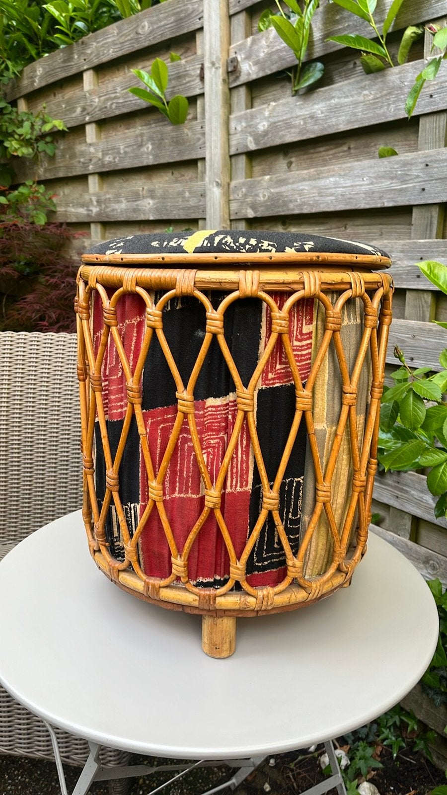 Unieke Vintage Rotan Poef Jaren '40 met Opbergruimte, Ophalen, Minder dan 50 cm, Rond, Riet of Rotan