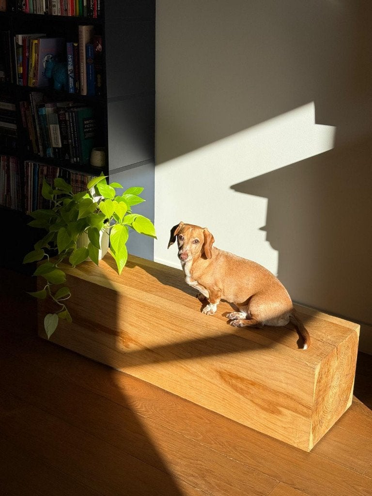 Massief eikenhouten bankje / sokkel, Huis en Inrichting, Ophalen, Gebruikt, Bruin, Eén
