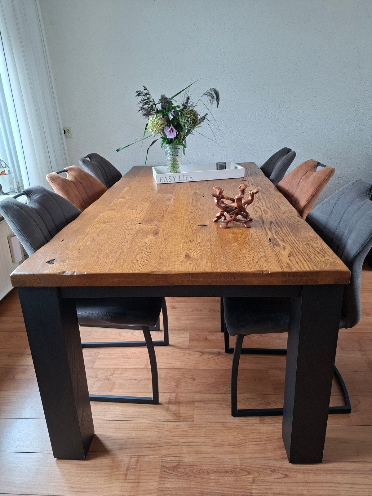 Set eettafel, salontafel en tv-kast, Huis en Inrichting, Ophalen, 150 tot 200 cm, Eikenhout, Zo goed als nieuw