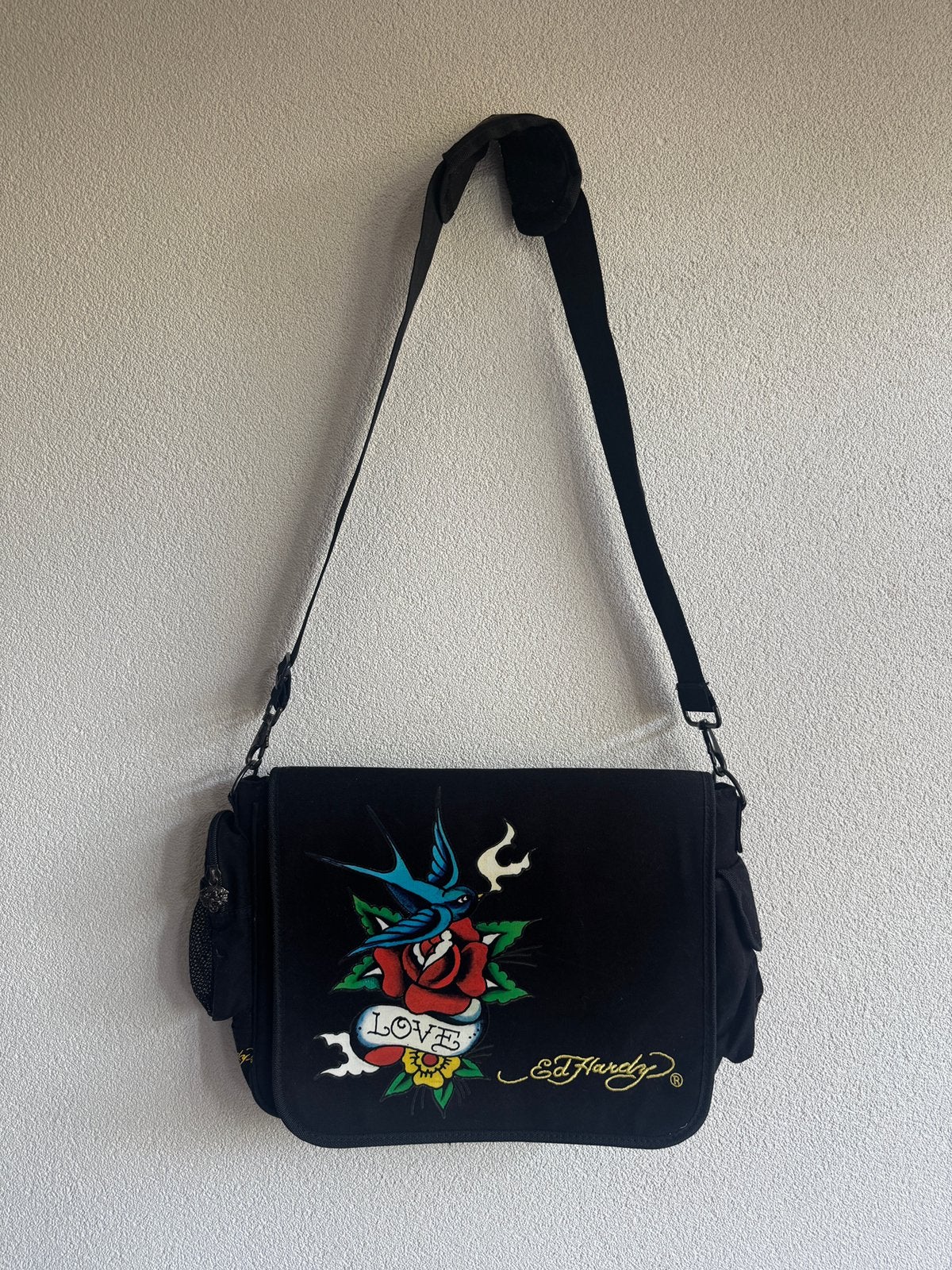 Vintage Y2K Ed Hardy schouder tas, Overige merken, Ed Hardy, Zwart, Ophalen of Verzenden