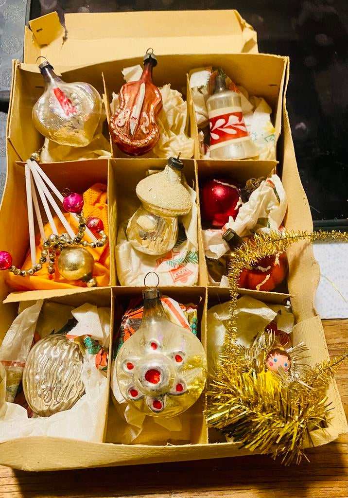 Antieke kerstballen vintage kerstversiering oude kerstbal, Ophalen of Verzenden