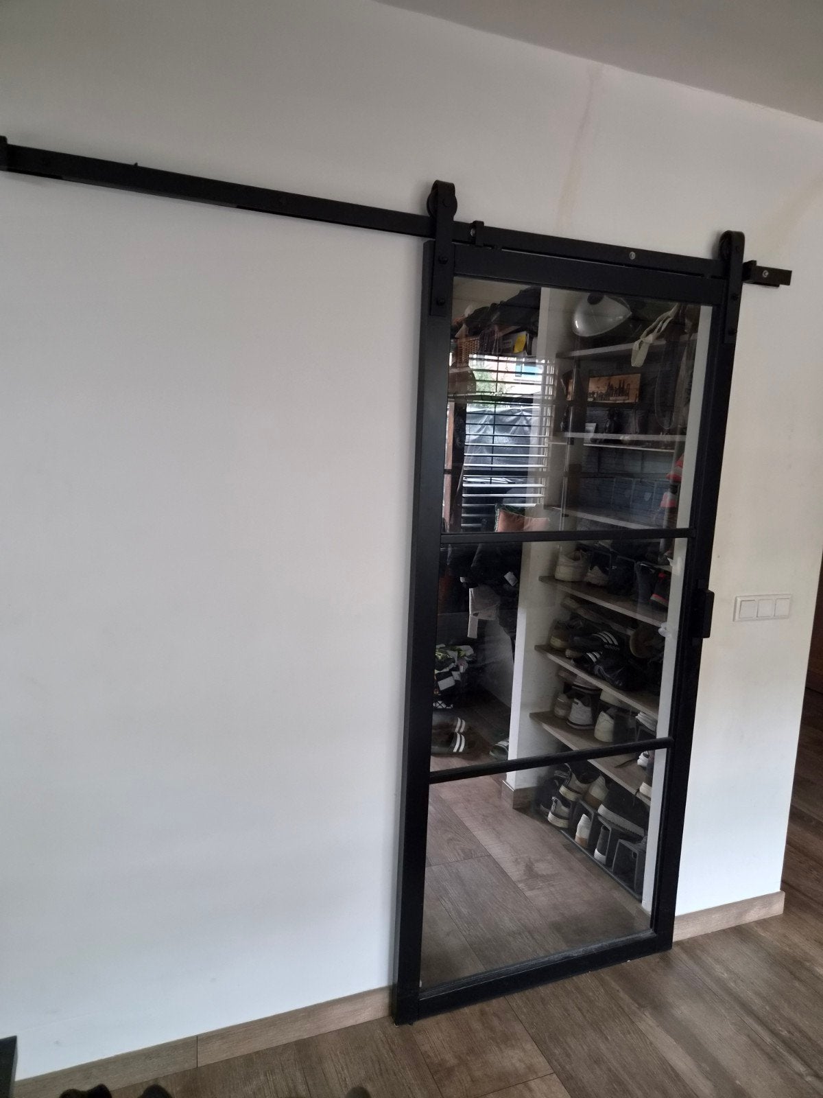 Moderne Zwarte houten Schuifdeur met Glas, 80 tot 100 cm, Binnendeur, Minder dan 200 cm, Ophalen of Verzenden