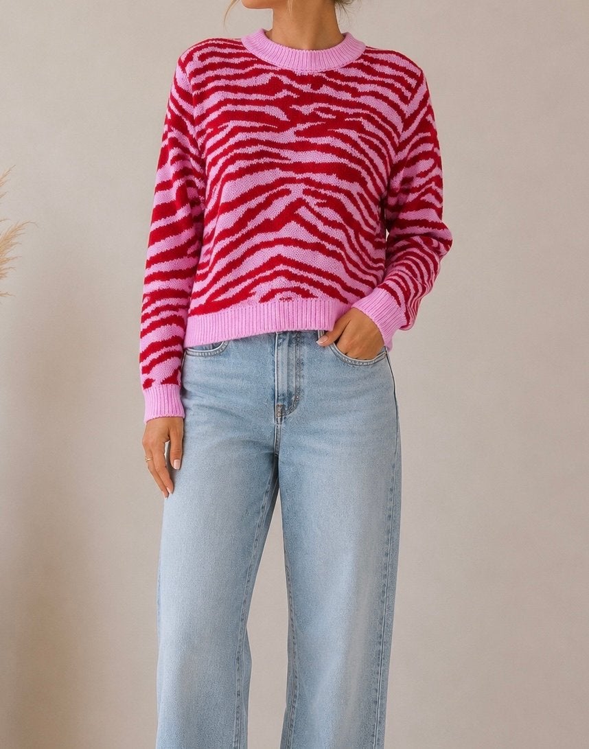 Most Wanted trui (L) met zebraprint - Zo goed als nieuw, Ophalen of Verzenden, Zo goed als nieuw, Maat 42/44 (L), Roze