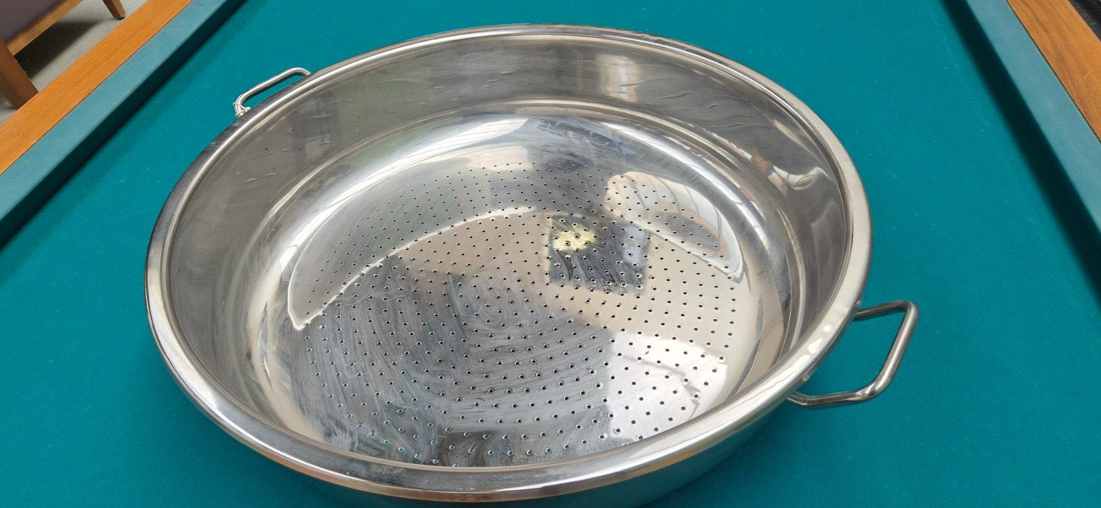 Grote RVS vergiet/zeef met handvatten 1=10% 3=35%, Ophalen, Zilver, Metaal, Overige merken