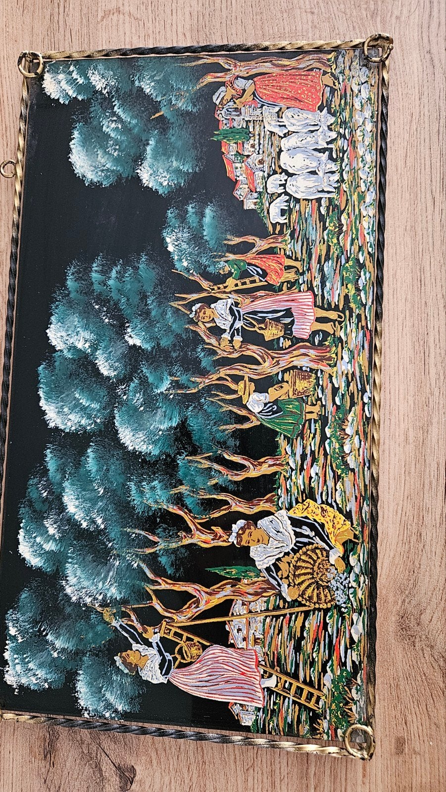 Uniek kunstwerk op glas: Scène met figuren en schapen, Ophalen of Verzenden, Achter glas, Klassiek, Overige onderwerpen