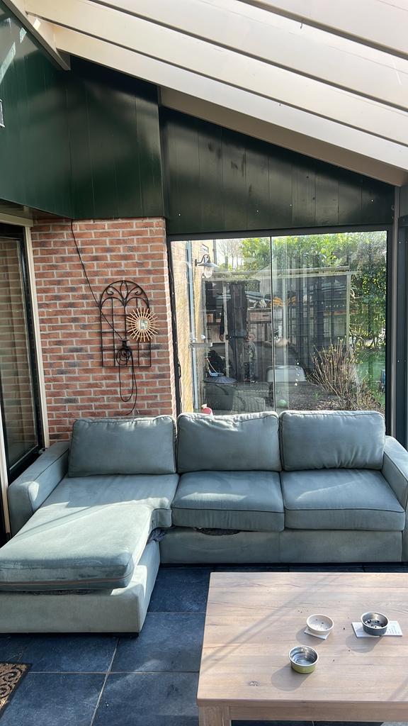 Bank licht groen, Huis en Inrichting, 250 tot 300 cm, Gebruikt, Hoekbank, Driepersoons