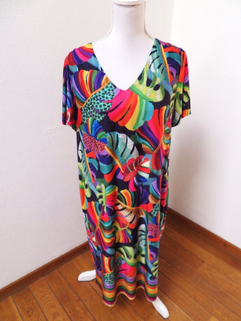 A80 M47MODAS jurk travelstof rood groen blauw M 38/40, Maat 38/40 (M), Blauw, Ophalen of Verzenden, Zo goed als nieuw