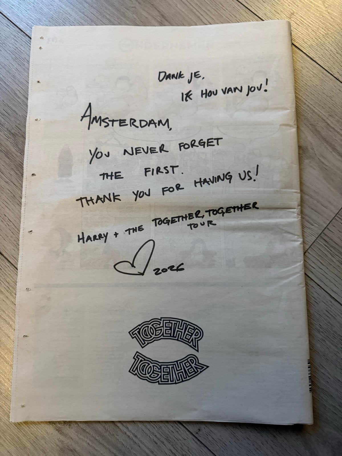 Het Parool krant met handgeschreven boodschap, Boeken, Ophalen of Verzenden, Gelezen, Krant