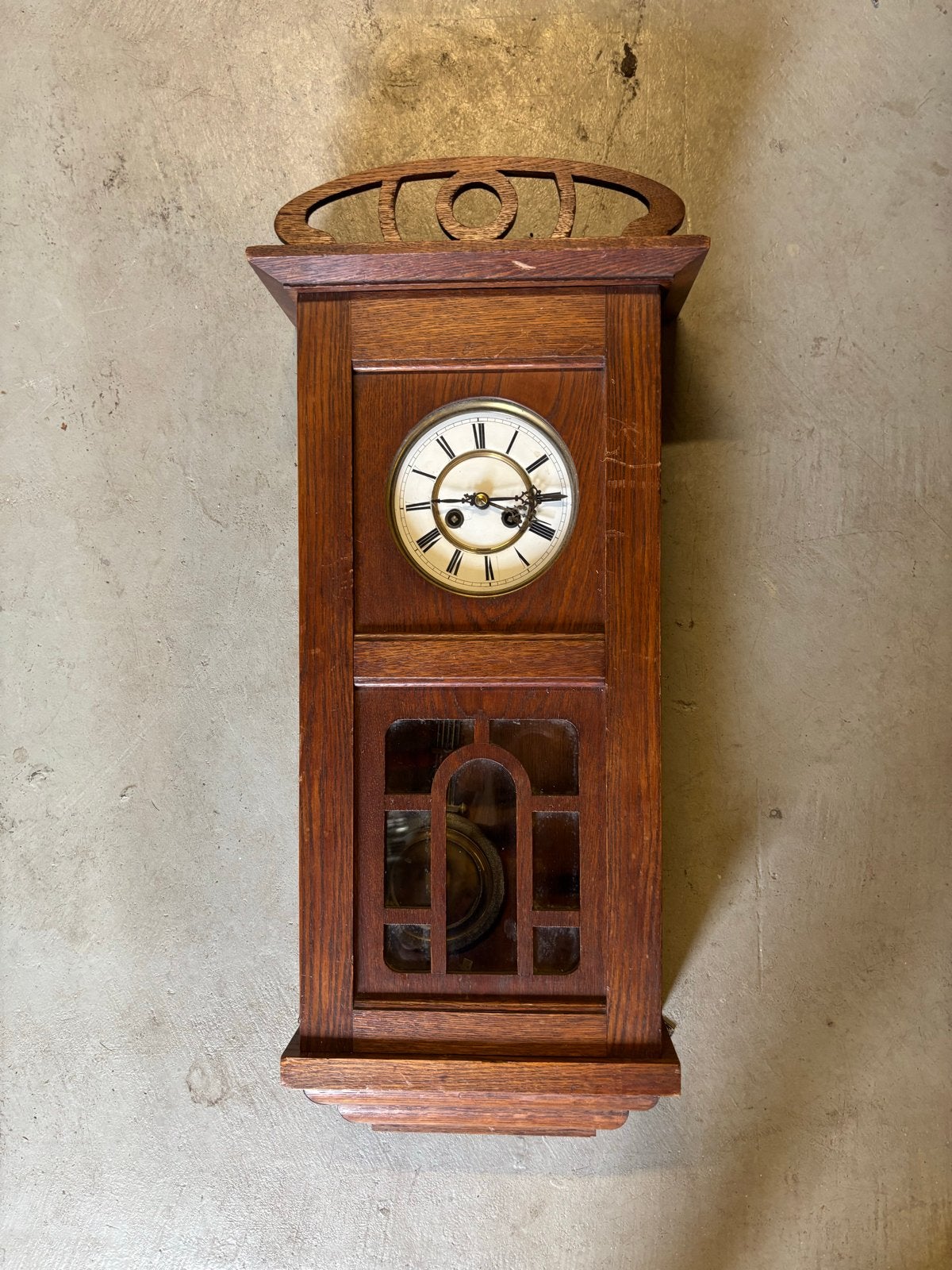 Antieke eiken regulateur wandklok met slinger, Ophalen of Verzenden