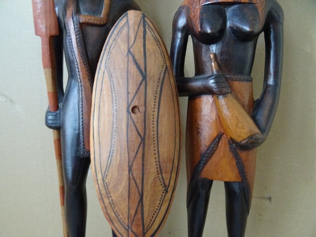 Afrikaanse houten beeld beelden Masai  Kenia man + vrouw46cm, Ophalen of Verzenden