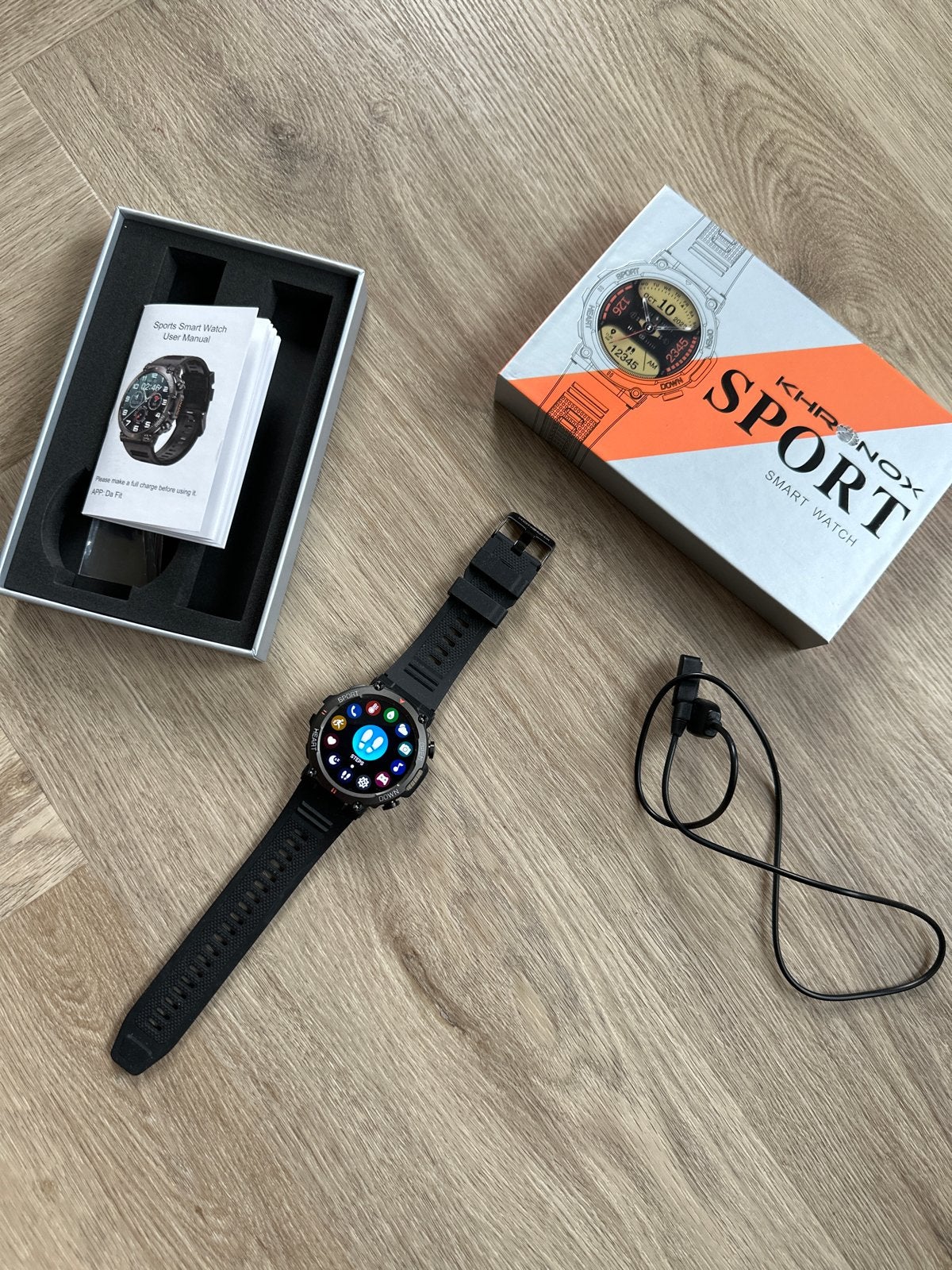 Khronox Sport Smartwatch - 2 keer gedragen, Afstand, Zwart, Nieuw, Ophalen of Verzenden