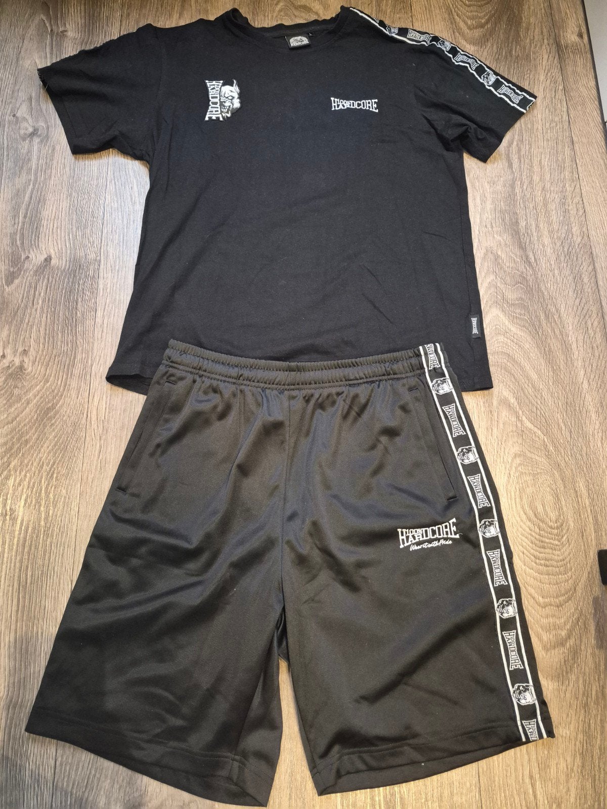 100% Hardcore trainingspak T-shirt en korte broek, Zwart, Ophalen of Verzenden, Zo goed als nieuw, Maat 56/58 (XL)