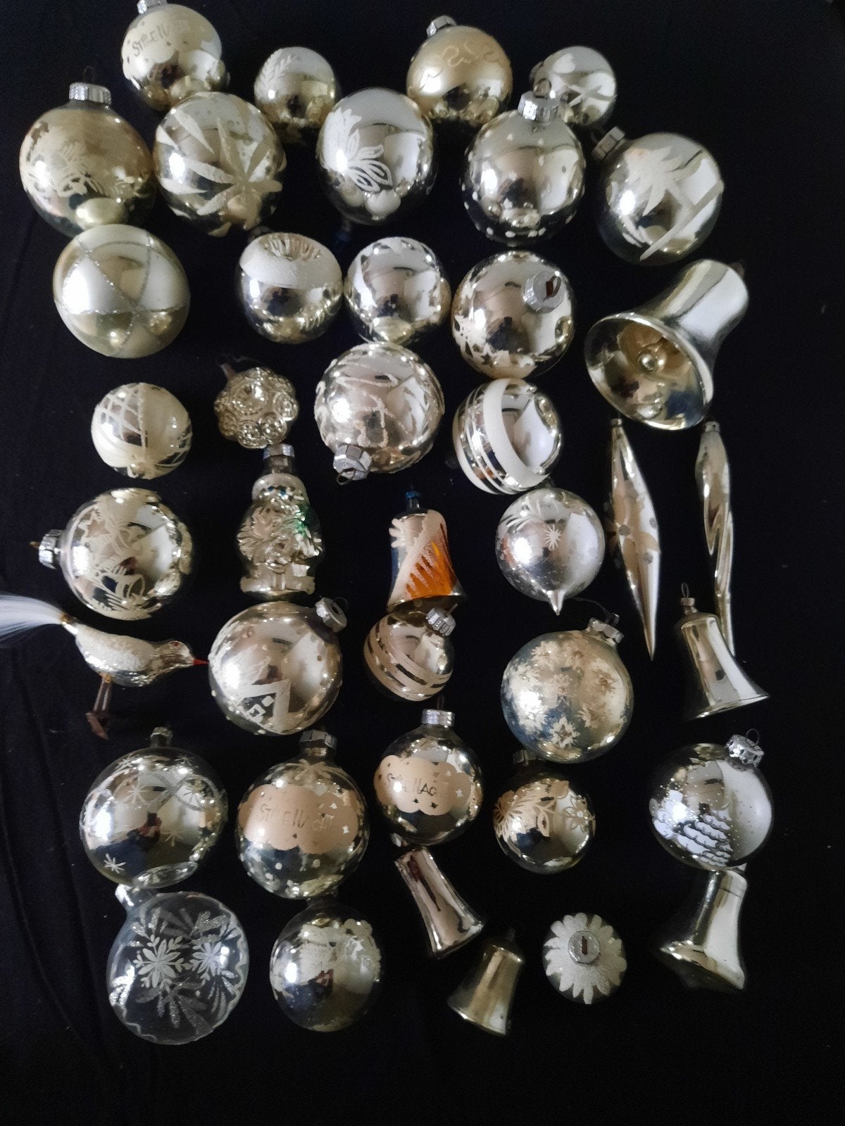 Oude brocante kerstballen kerstornamenten zilver vintage oud, Diversen, Kerst, Ophalen, Gebruikt