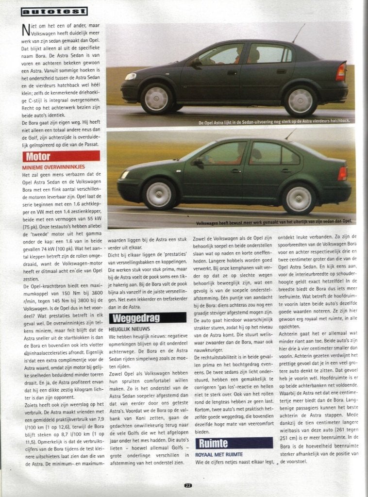 Autokampioen dubbeltest Opel Astra 1.6-16V en VW Bora 1.6, Ophalen of Verzenden, Gelezen, Overige merken