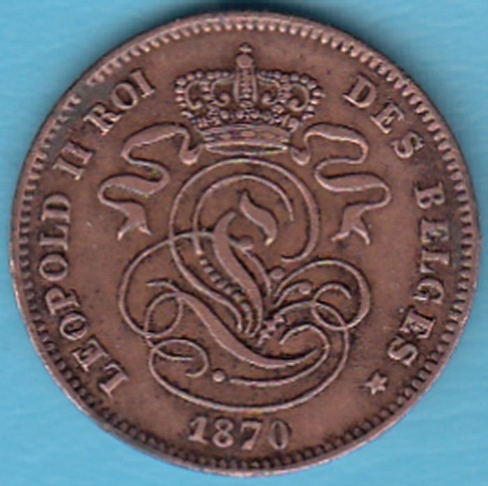 België 2 Centimes Leopold II 1870, KM# 35.1 in munthouder, Postzegels en Munten, Munten | België, Ophalen of Verzenden, Overig