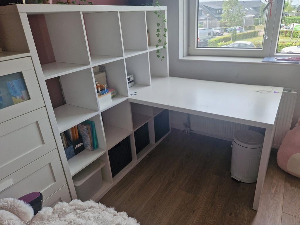 Wit hoekbureau met opbergruimte - IKEA Kallax stijl, Ophalen, Opbergruimte, Gebruikt, Spaanplaat of MDF