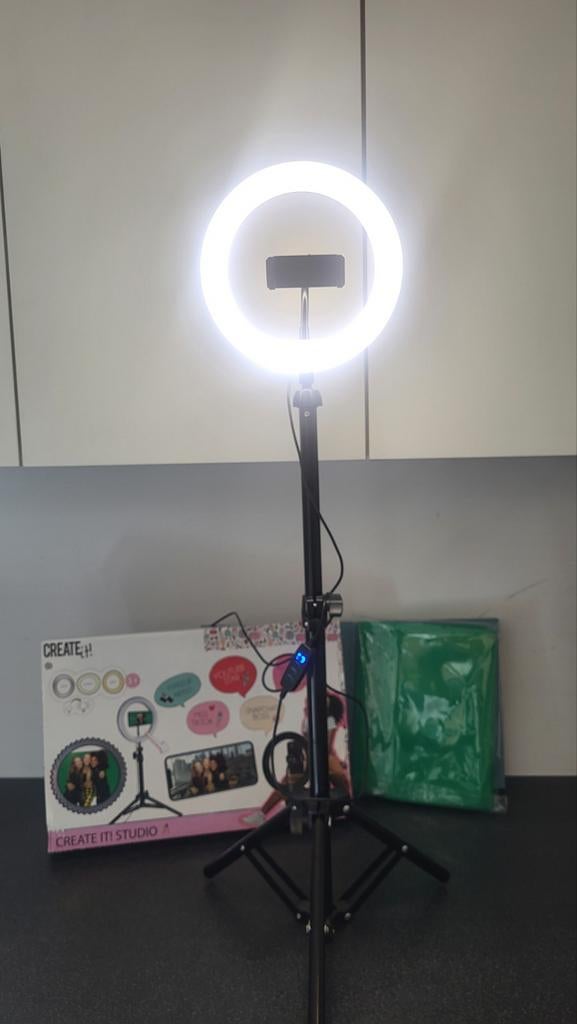 Selfie Ringlamp met Groen Doek en Verstelbare Standen, Audio, Tv en Foto, Fotografie | Fotostudio en Toebehoren, Ophalen of Verzenden