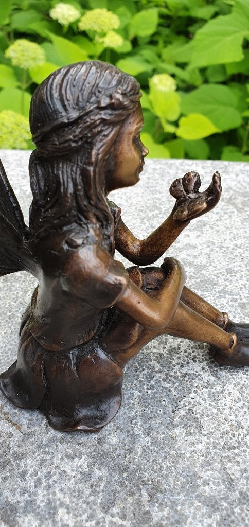 Bronzen beeld/ ELFJE / ENGEL / FEE met VLINDER, Ophalen of Verzenden, Brons, Beeld