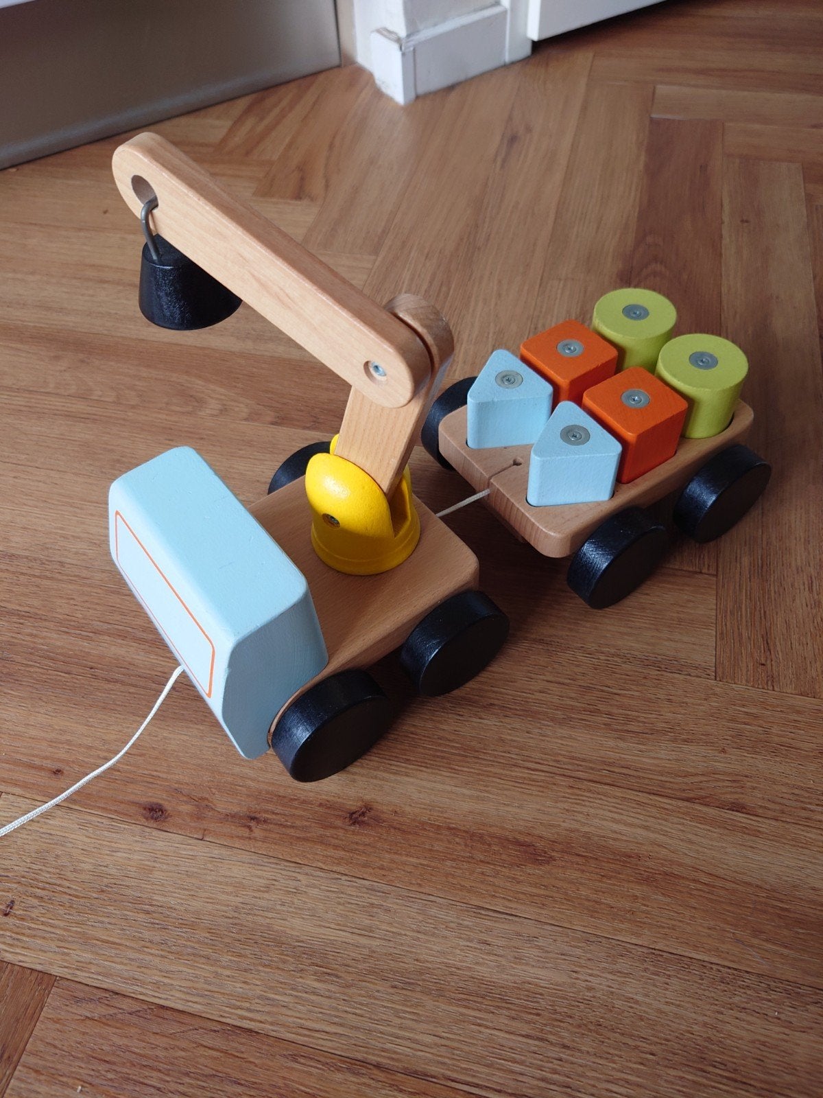 Ikea Uppsta Houten Takelwagen met blokken, magnetisch, Ophalen of Verzenden, Gebruikt, Duw- of Trekspeelgoed