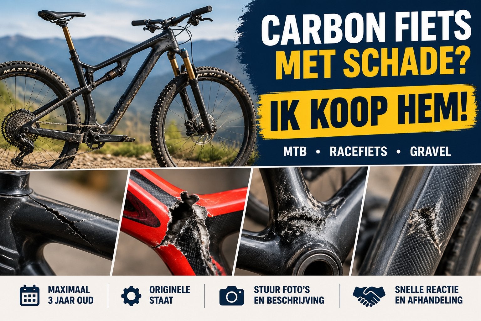 Ik koop Carbon fietsen met frameschade!, Ophalen, Overige merken
