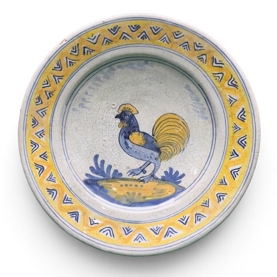 Majolica wandschotel met hanendecor, 18e eeuw, Antiek en Kunst, Ophalen of Verzenden
