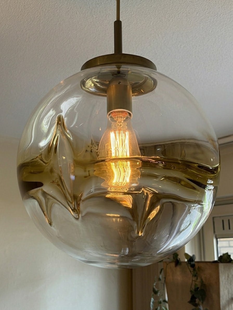 Vintage Glashütte Limburg Bolhanglamp – Helena Tynell Stijl, Huis en Inrichting, Ophalen, Zo goed als nieuw, Glas