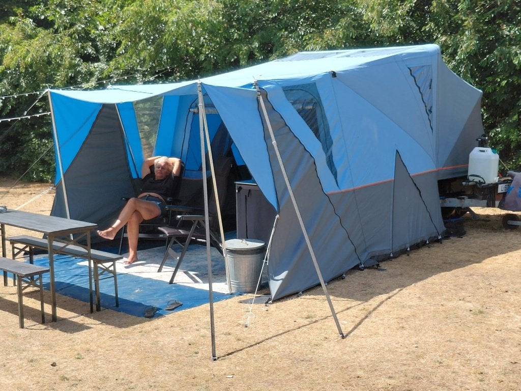 Ruime en comfortabele vouwwagen met voortent, Ophalen, Alpenkreuzer, Blauw, Tot en met 2