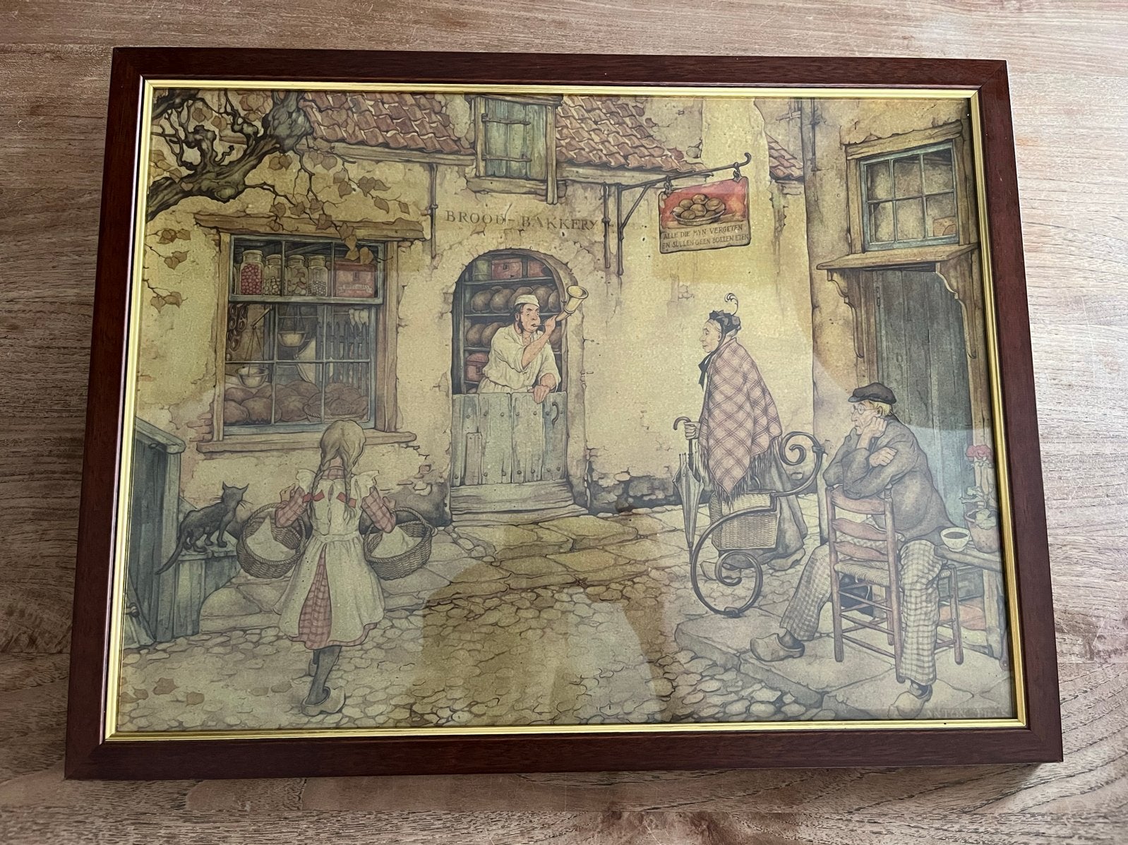 Anton Pieck Reproductie 'Bakkerij' in Nette Lijst, Antiek en Kunst, Ophalen of Verzenden