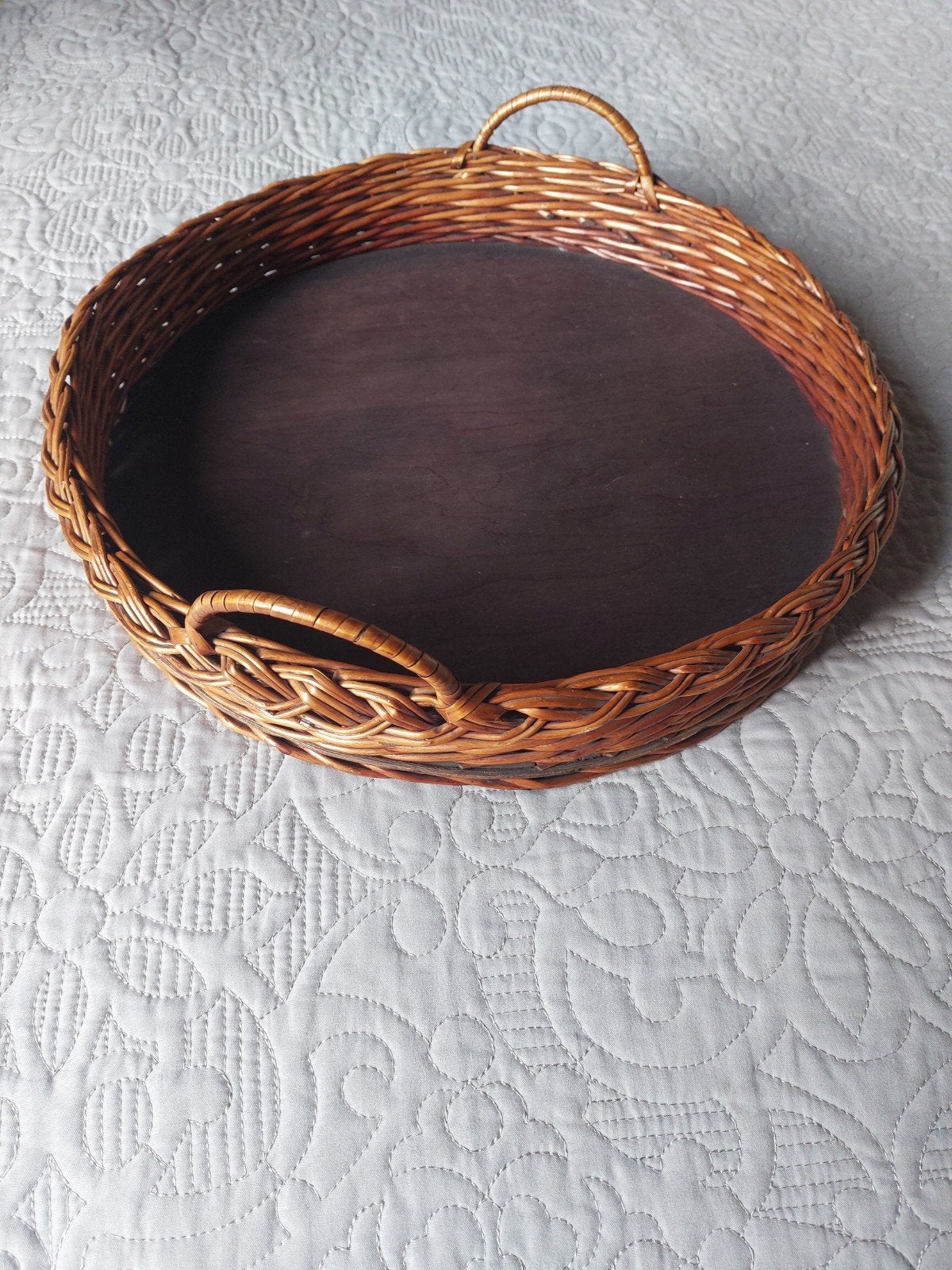Pitrieten dienblad kleur bruin (vintage), Ophalen, Zo goed als nieuw, Rechthoekig, Riet