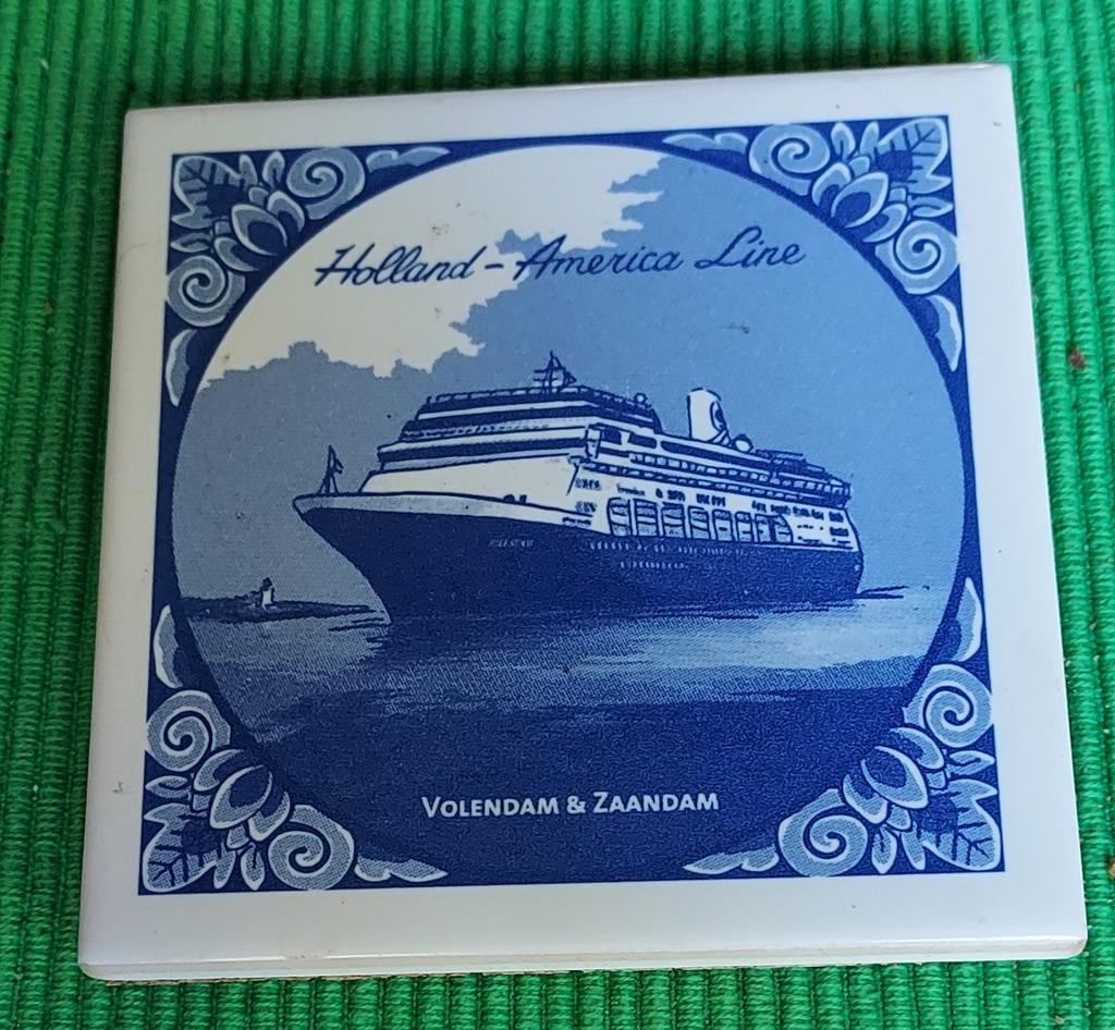 Delfts Blauw Tegel Holland-America Lijn Volendam & Zaandam, Antiek en Kunst, Antiek | Wandborden en Tegels, Ophalen of Verzenden