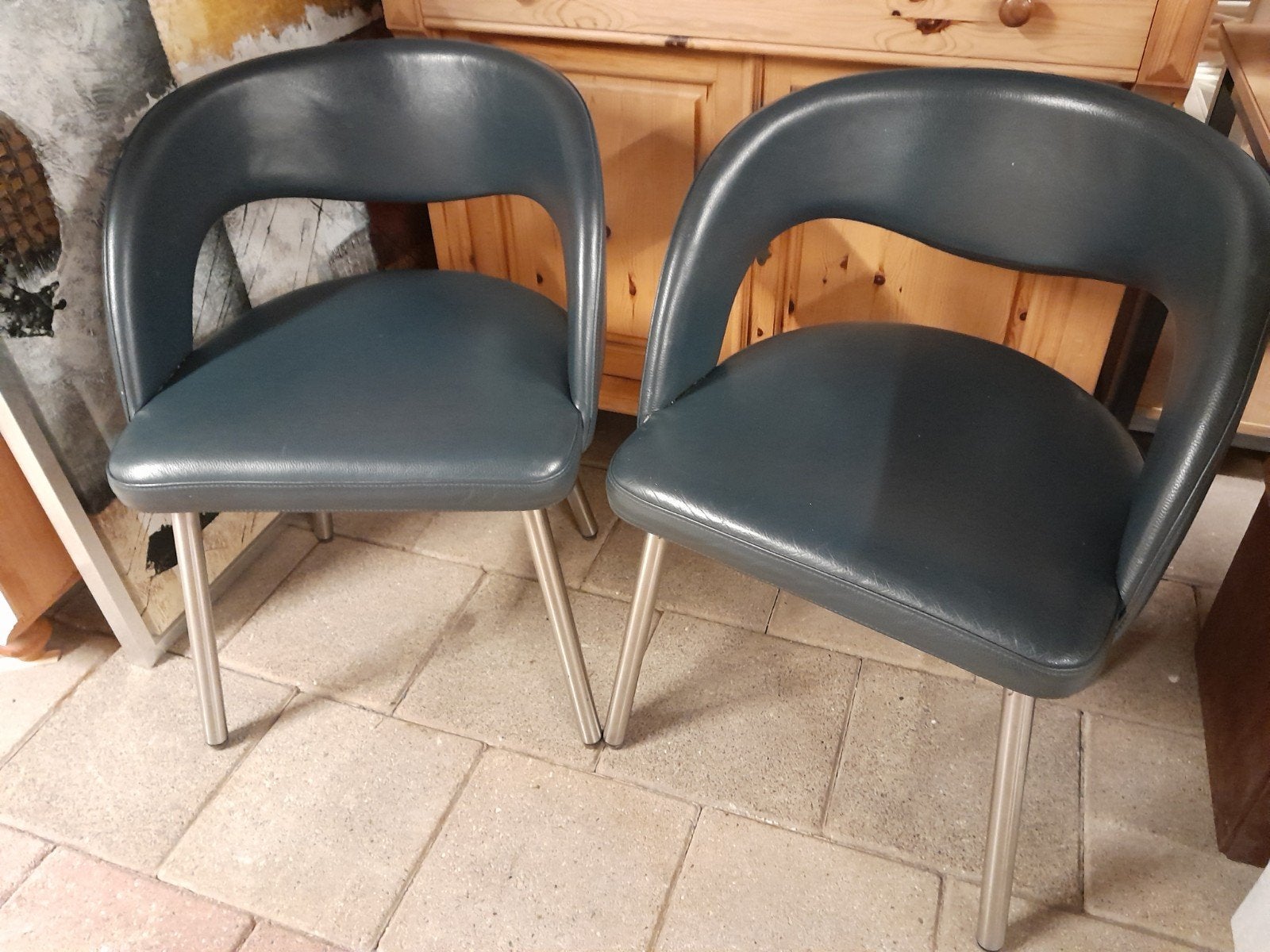 Stijlvolle blauw leren stoelen in perfecte staat, Ophalen, Twee, Blauw, Zo goed als nieuw