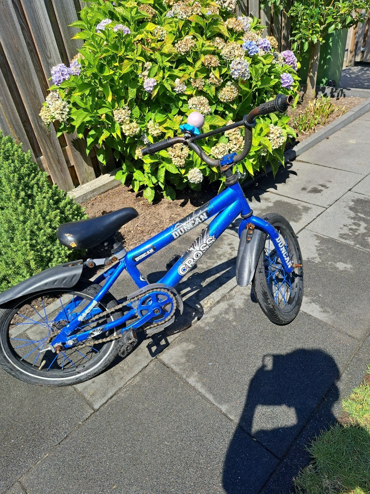 Blauwe Duncan Cross kinderfiets 16 inch met gebruikerssporen, Fietsen en Brommers, Ophalen of Verzenden, Gebruikt, 16 tot 20 inch