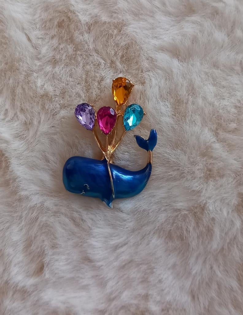 Walvis met ballonnen broche, Overige materialen, 4 tot 7 cm, Blauw, Nieuw