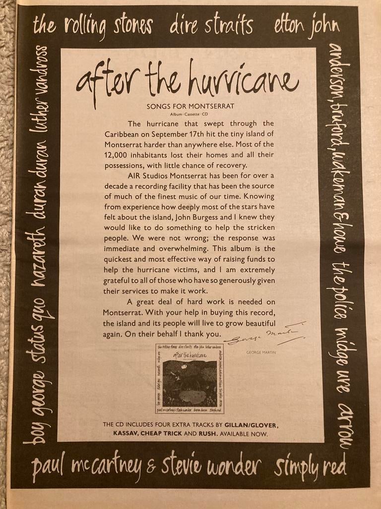 ATFER THE HURRICANE Montserrat A3 advertentie, Ophalen of Verzenden, Zo goed als nieuw, A4 of kleiner, Film en Tv