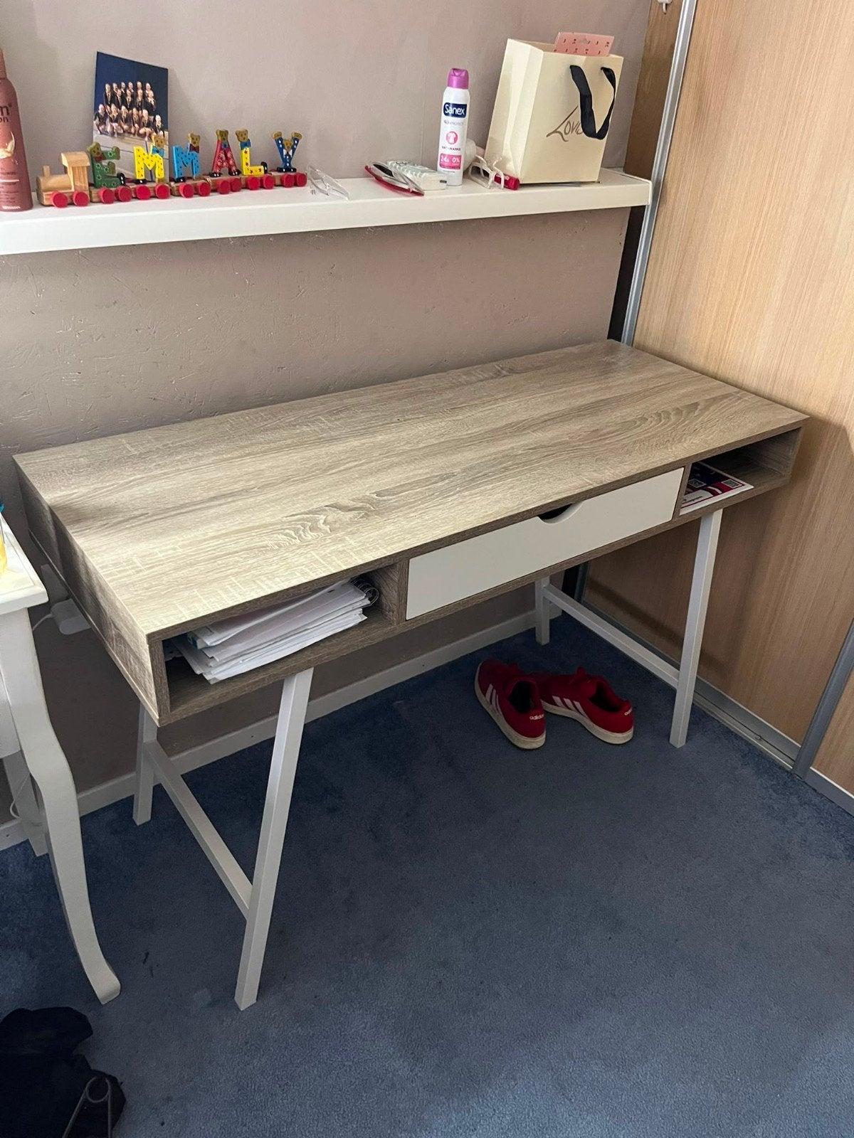 Bureau Jysk licht eiken/wit, Ophalen, Zo goed als nieuw, 48 cm, 120 cm