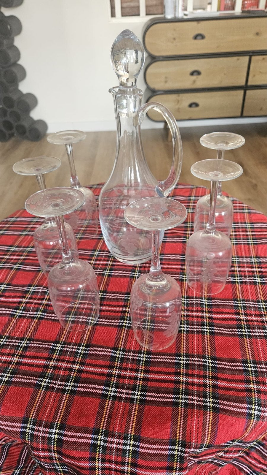 Glazen karaf met 6 wijnglazen - Vintage set, Ophalen