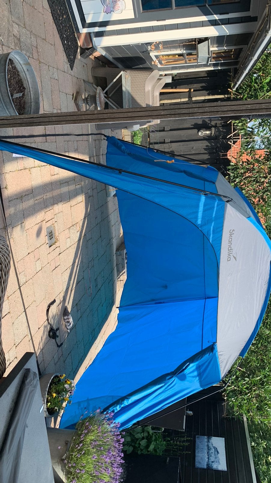 Skandika Shelter/partytent met 2 zijwanden- Blauw/Wit, Ophalen of Verzenden, Zo goed als nieuw, Tot en met 4