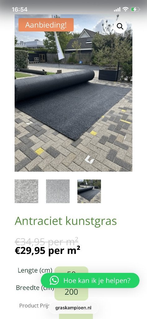 3x Antraciet kunstgras mat z.g.a.n. (2 m x 5.5m)=(ca. 33m²), Tuin en Terras, Gras en Kunstgras, Ophalen, Zo goed als nieuw, 20 m² of meer