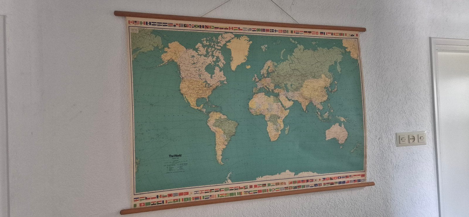 Vintage schoolkaart wereld 130x90 cm, Ophalen, Aardrijkskunde