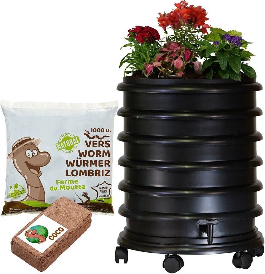 wormenhotel zwart rond op wieltjes, Ophalen, Compost