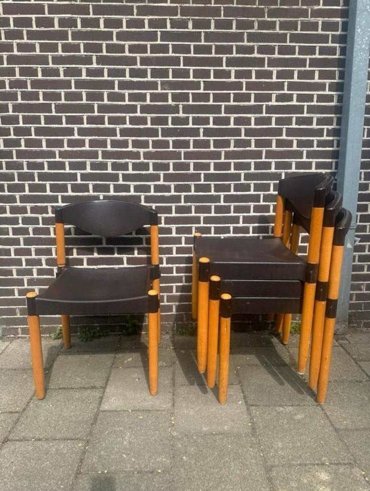 5x Strax casala stoelen stapel stoelen hout bruin kunststof, Ophalen, Kunststof, Bruin, Zo goed als nieuw