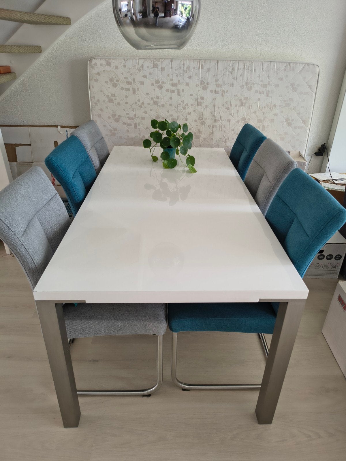 Witte eettafel 6 pers, Huis en Inrichting, Ophalen, Gebruikt, 50 tot 100 cm, Vijf personen of meer