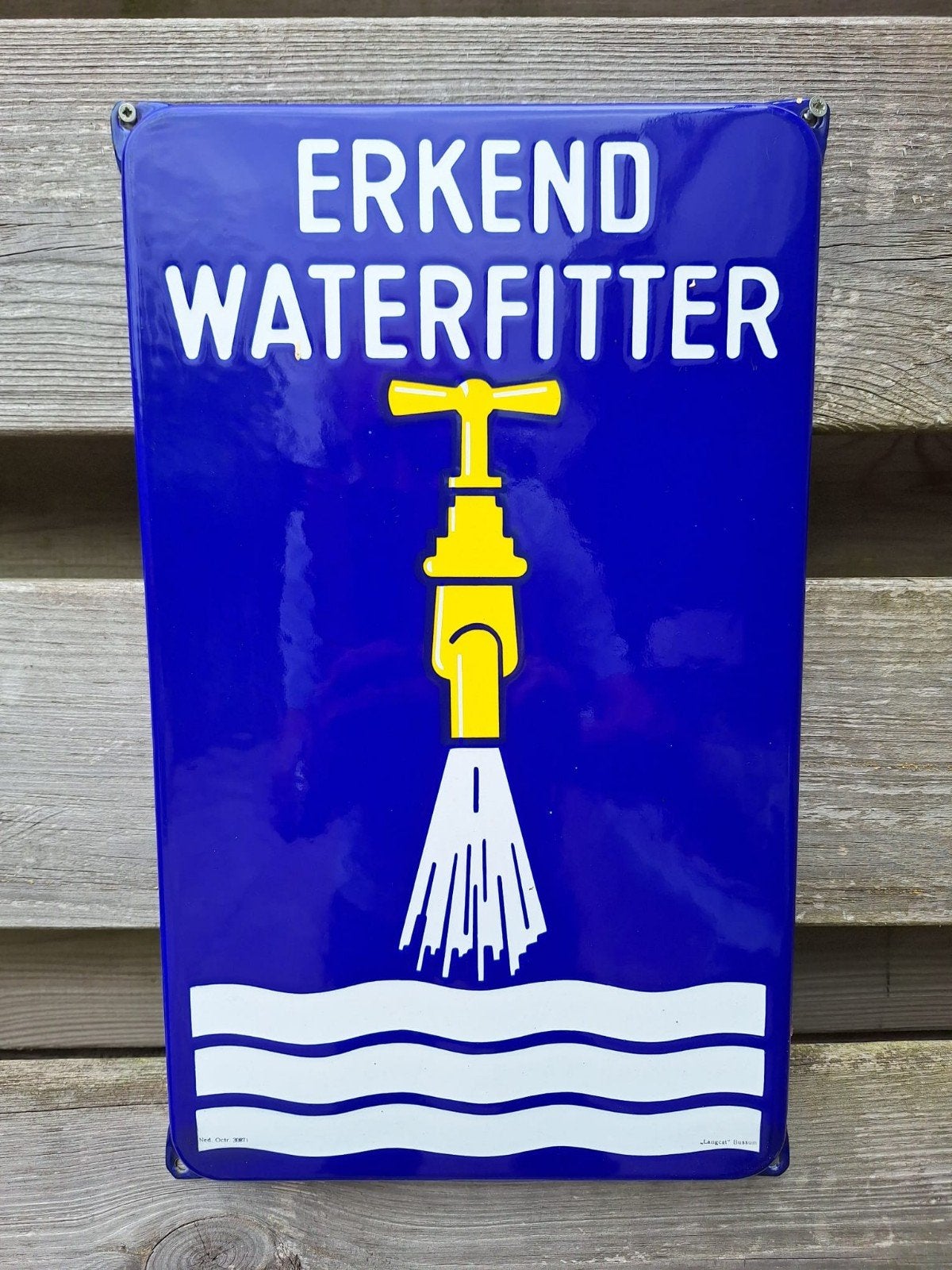 Emaille reclamebord Erkend Waterfitter, Ophalen of Verzenden, Gebruikt, Reclamebord