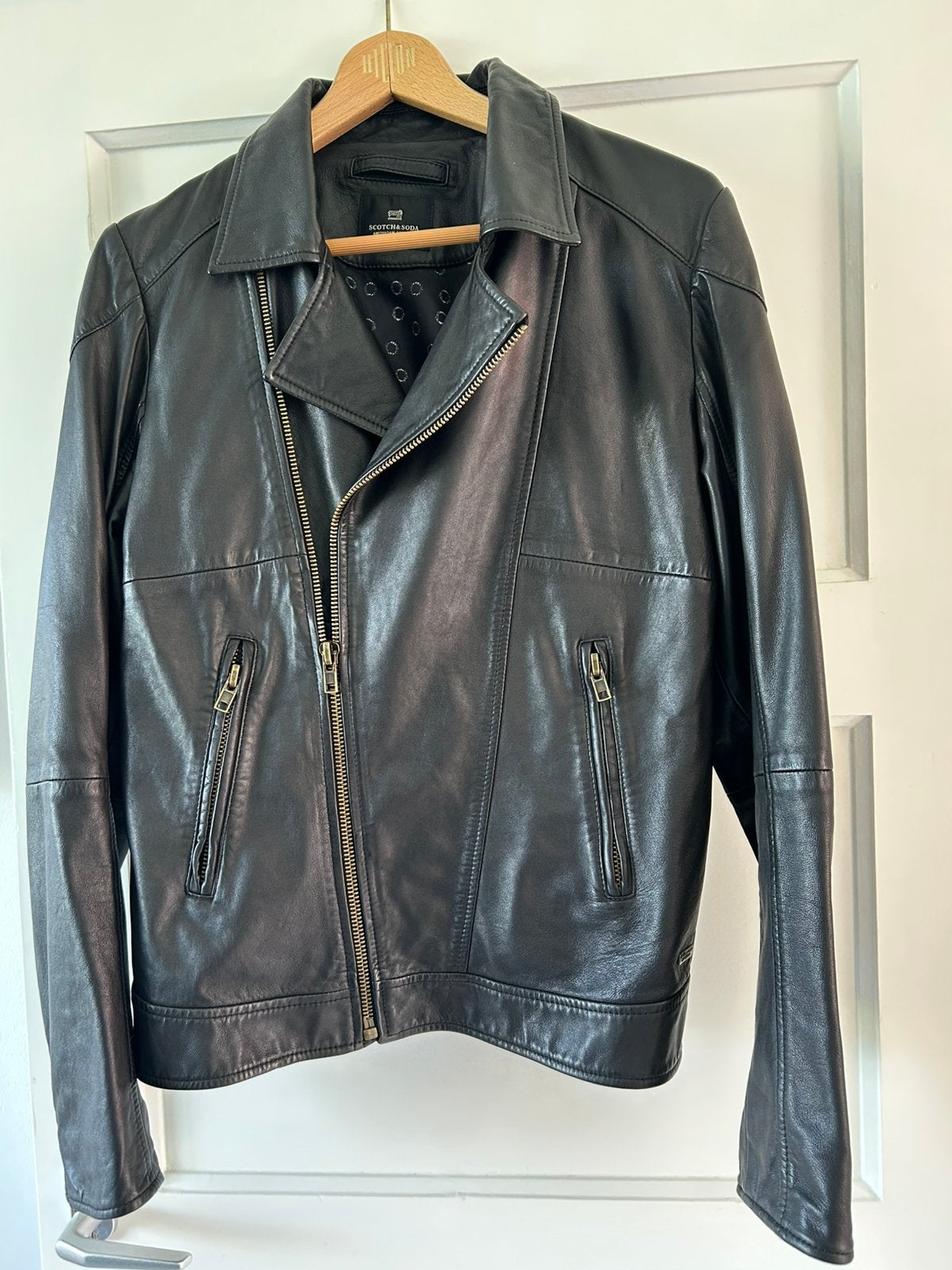 Prachtige Scotch and soda leren jas dames L, Ophalen, Zo goed als nieuw, Maat 42/44 (L), Zwart
