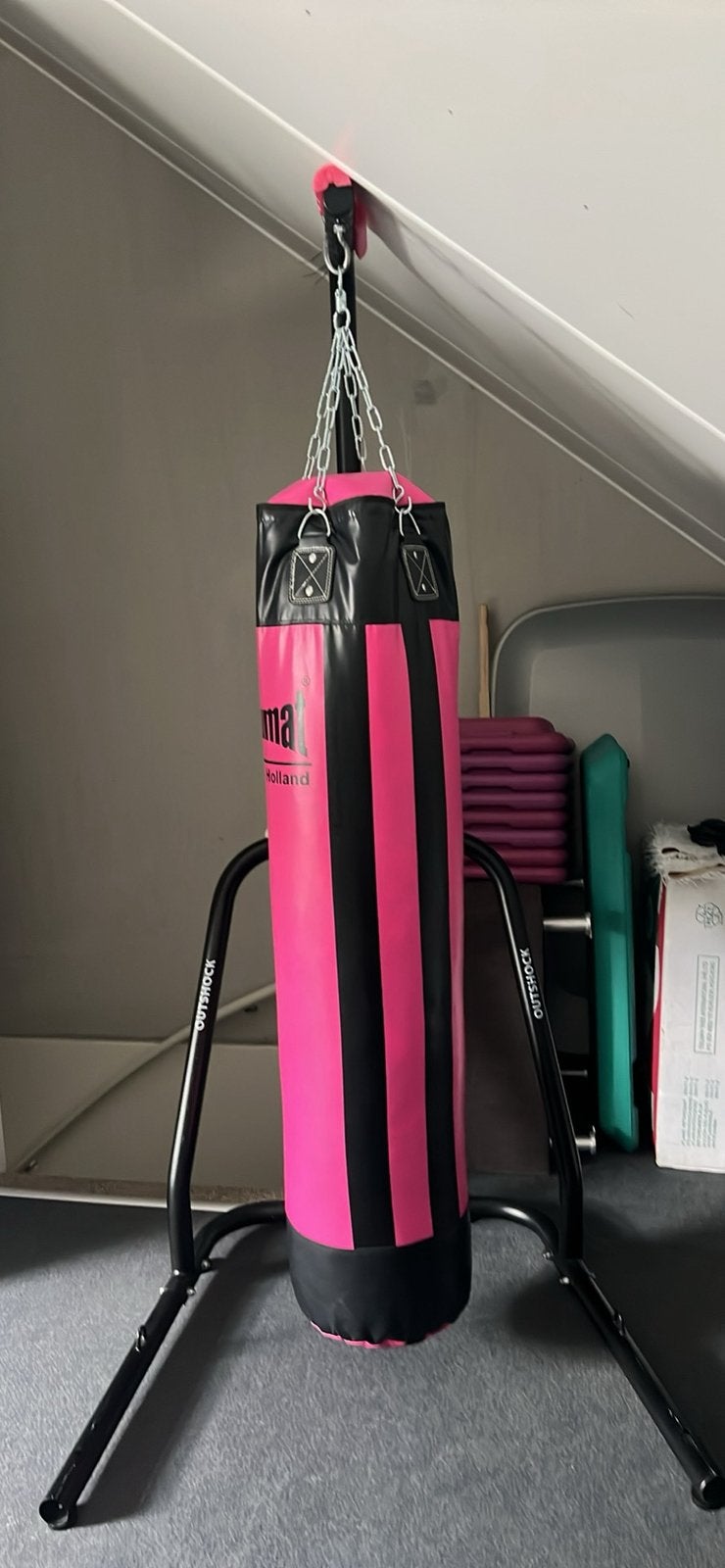 Hanumat Bokszak incl Outshock Standaard, Ophalen, Zo goed als nieuw, Bokszak