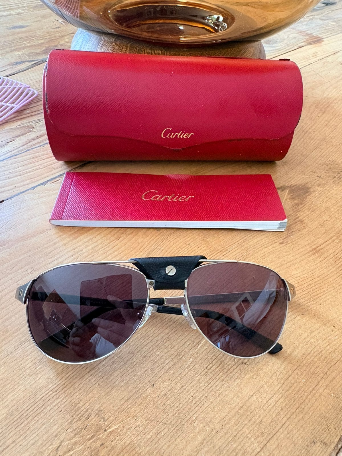 Cartier Santos dunont platinum zonnebril, Gebruikt, Zonnebril, Overige kleuren, Ophalen